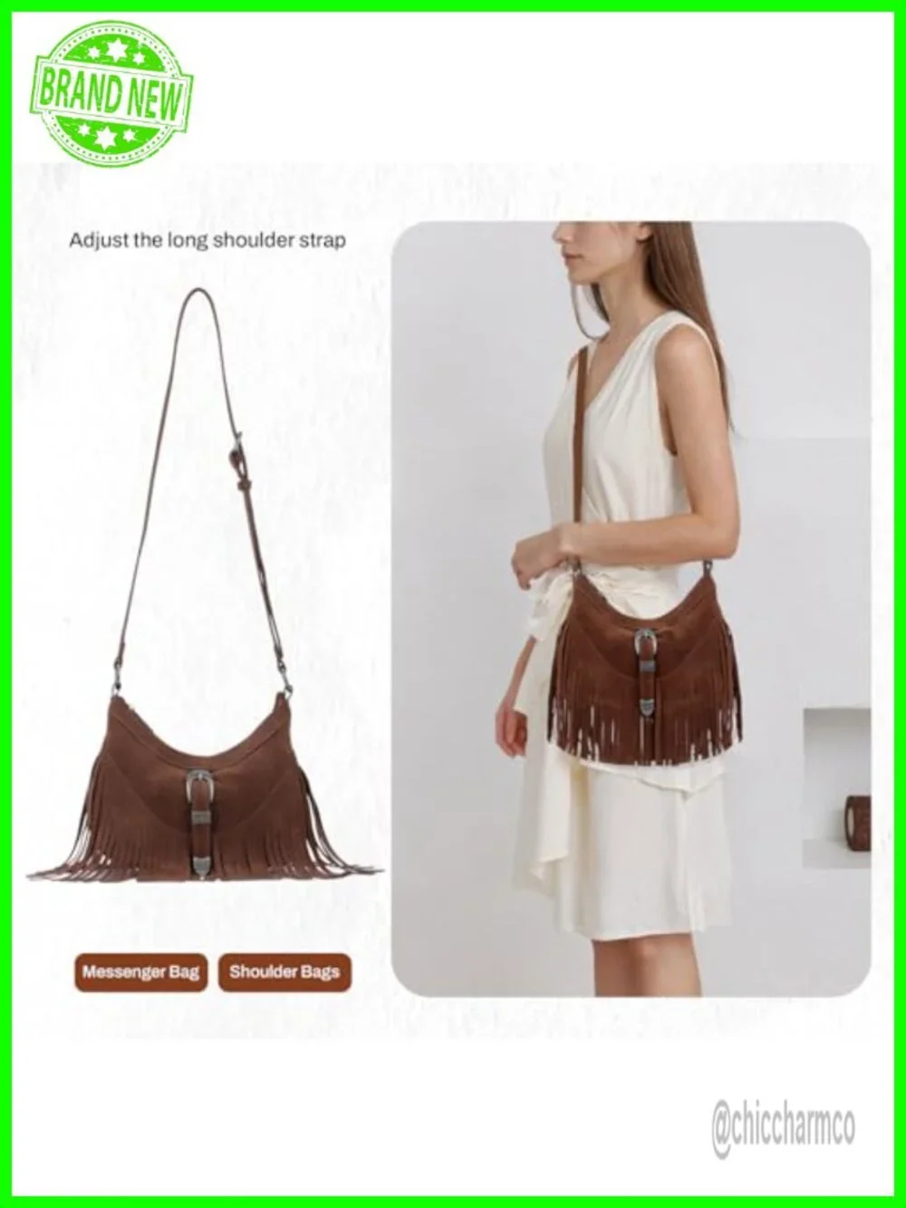 Faux Leather Fringe Hobo Crossbody Bag with Tassels - Women's Western Shoulder